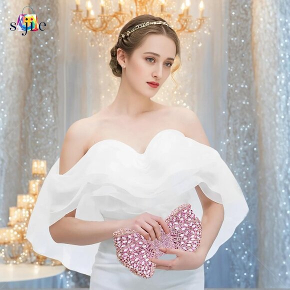 Handmade Inlay Rhinestone Bow Clutch Bag for Women, Sparkling Evening Party Wedd - Picture 2 of 6